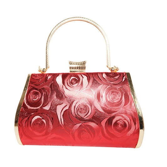 Bolso Rígido para Dama 1 Pieza con Decoración de Brillantes y Rosas Elegantes en Rojo y Dorado Ye Store