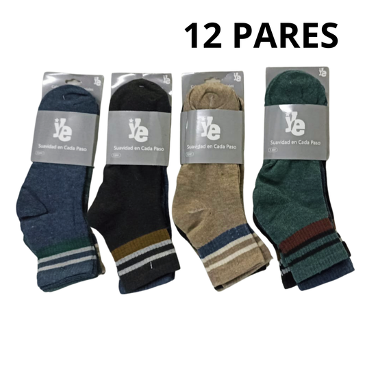 Paquete de 12 a 24 Calcetas para Caballero con Diseño a Rayas – Paquete Surtido