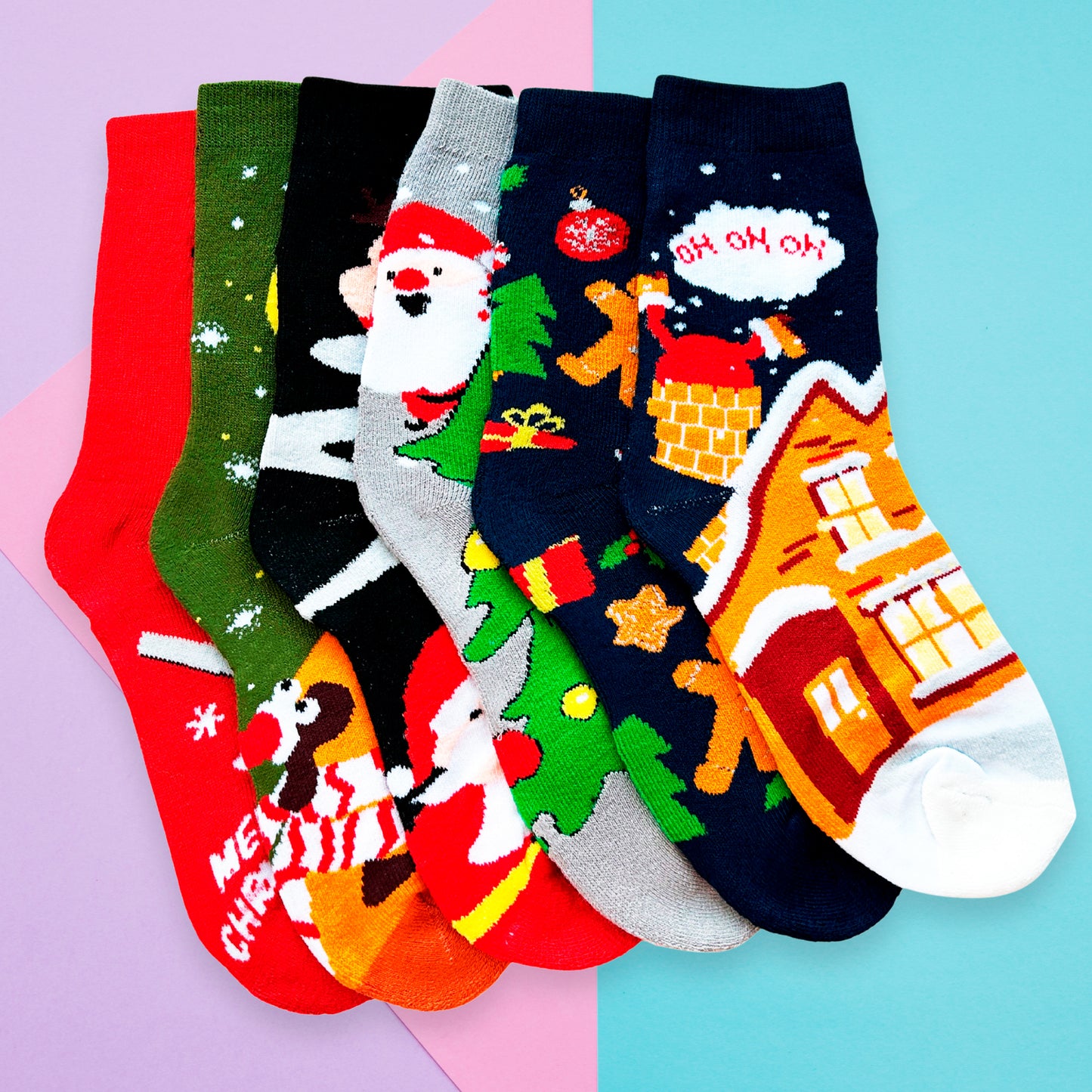Calceta Afelpada De Invierno Para Caballero Paquete De 12 Pares Confección Suave Talla Única Calidad Acogedora Estilo Versátil Diseños Navideños Variados Ye Store