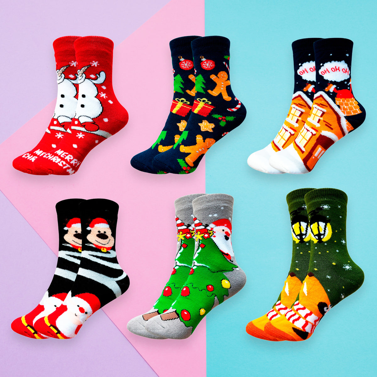 Calceta Afelpada De Invierno Para Caballero Paquete De 12 Pares Confección Suave Talla Única Calidad Acogedora Estilo Versátil Diseños Navideños Variados Ye Store