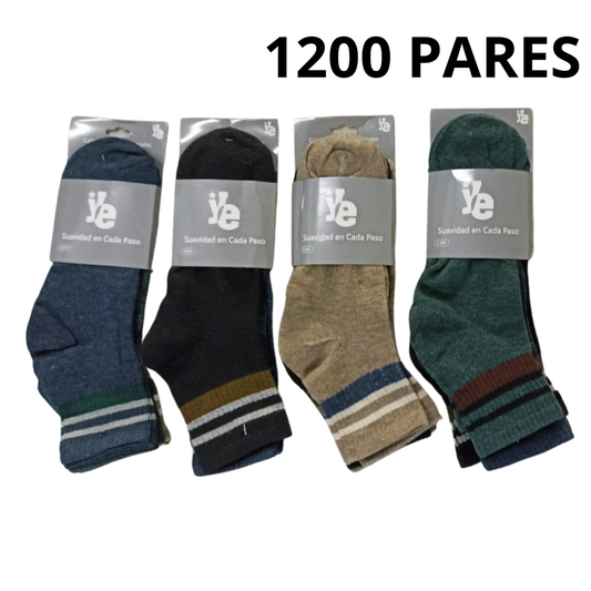 Bulto de 1200 Pares de Calcetas para Caballero con Diseño a Rayas – Paquete Surtido