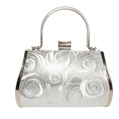 Bolso Rígido para Dama 1 Pieza con Decoración de Brillantes y Rosas Elegantes en Plata y Dorado Ye Store