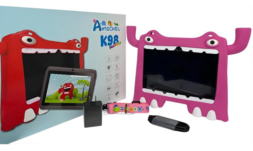 Tablet para Niños Amschel – Pantalla Táctil, WiFi y Funda con Diseño Divertido Antigolpes