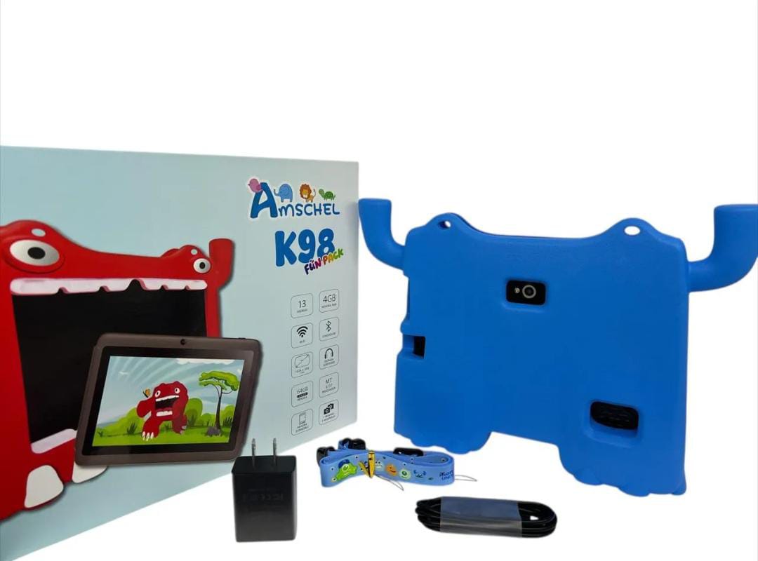 Tablet para Niños Amschel – Pantalla Táctil, WiFi y Funda con Diseño Divertido Antigolpes