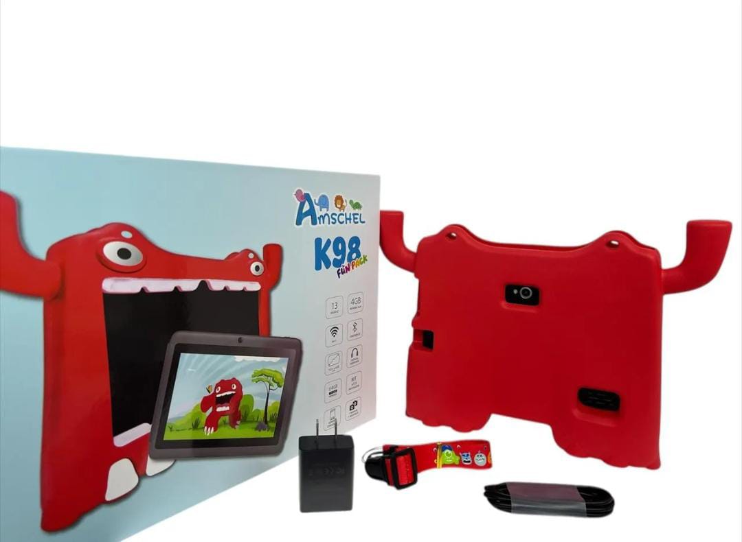 Tablet para Niños Amschel – Pantalla Táctil, WiFi y Funda con Diseño Divertido Antigolpes