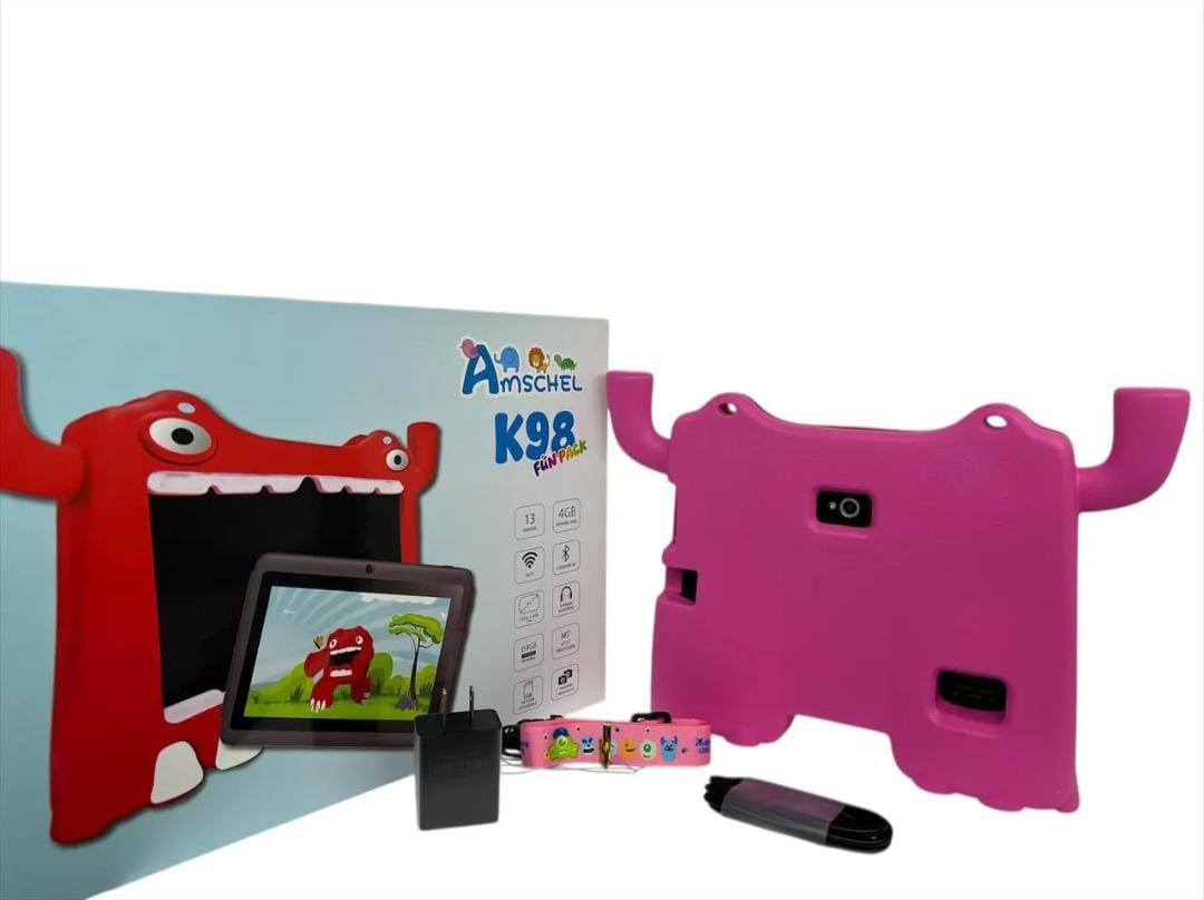 Tablet para Niños Amschel – Pantalla Táctil, WiFi y Funda con Diseño Divertido Antigolpes