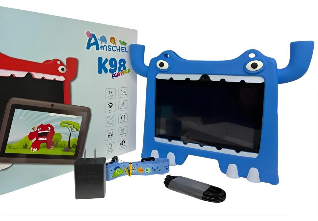 Tablet para Niños Amschel – Pantalla Táctil, WiFi y Funda con Diseño Divertido Antigolpes