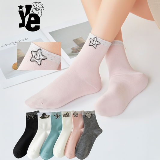 Calcetas tobilleras para dama con detalles brillantes 6 a 12 pares Ye Store