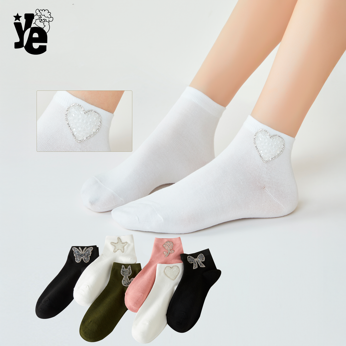 Calcetas Cortas para dama con detalles brillantes 6 a 12 pares Ye Store