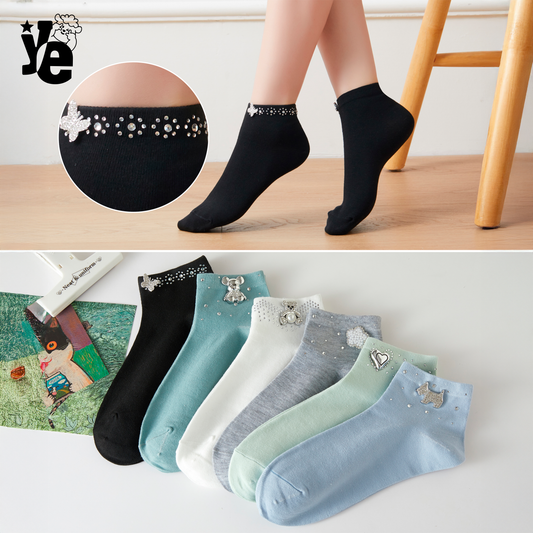 Calcetas Cortas para dama con detalles brillantes 6 a 12 pares Ye Store