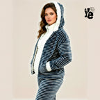 Conjunto de Pijama para Dama a Rayas: Sudadera con Capucha y Pantalón Calientito