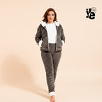 Conjunto de Pijama para Dama a Rayas: Sudadera con Capucha y Pantalón Calientito