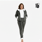 Conjunto de Pijama para Dama a Rayas: Sudadera con Capucha y Pantalón Calientito