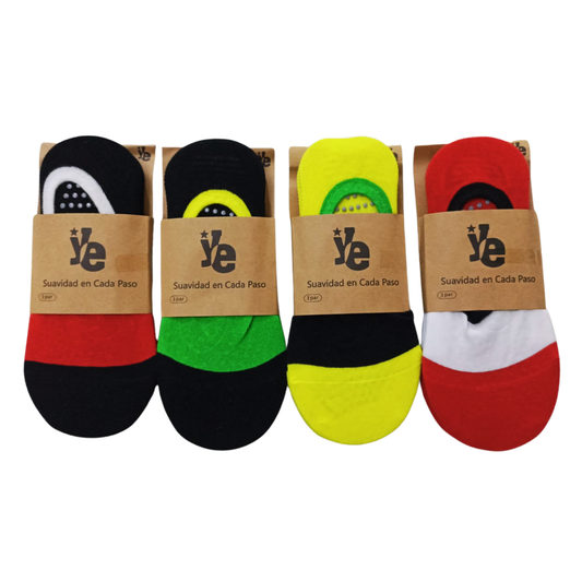 Bulto de 1200 Pares de Calcetines Antiderrapantes para Dama – Tipo Invisible, Multicolor con Silicón en Suela y Talón