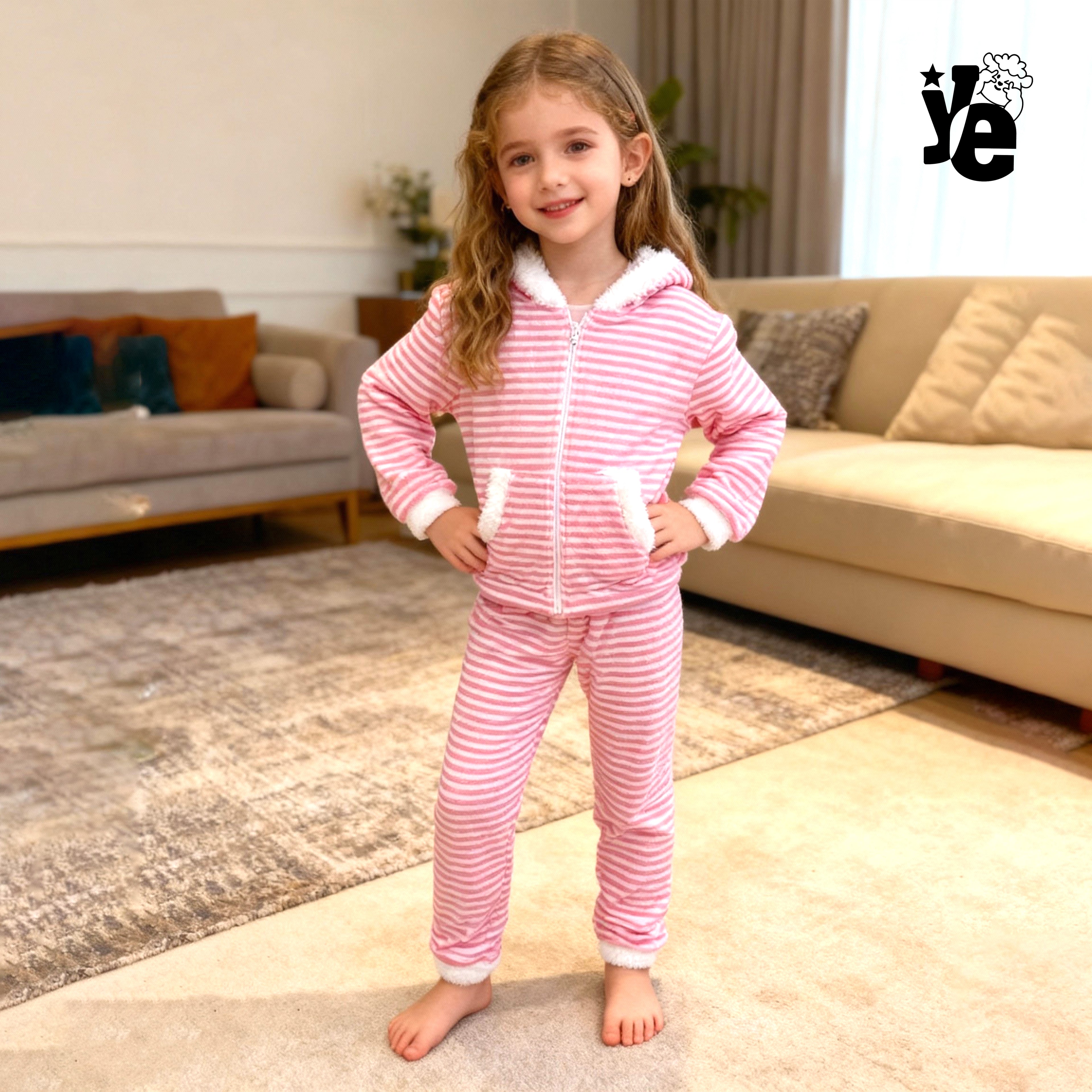 Pijama Térmica Infantil de 2 Piezas: Sudadera con Orejitas y Pantalón Ultra Suave