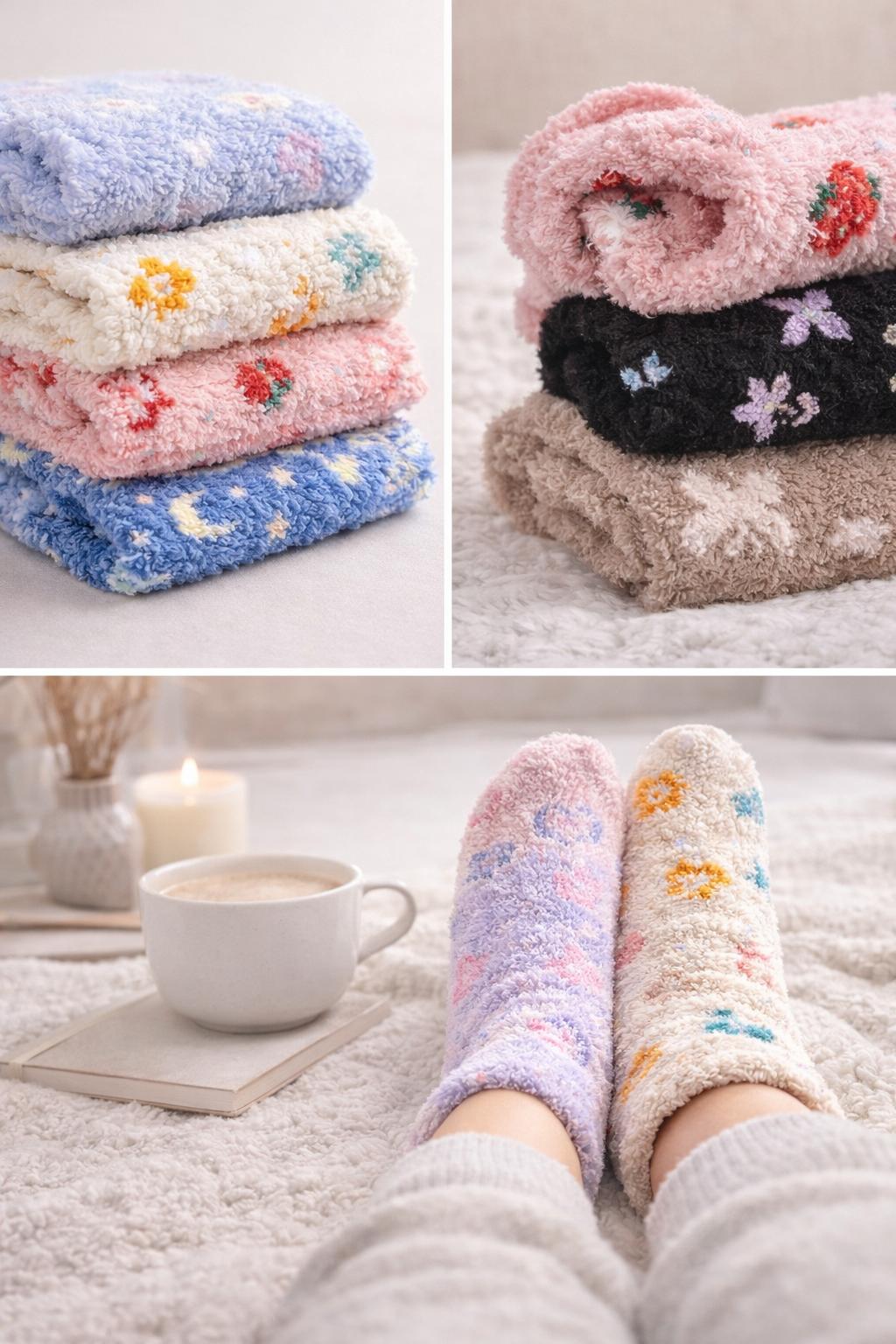 Calceta Afelpada De Invierno Para Dama Mayoreo Paquetes de 12 pares Confección Suave Talla Única Calidad Acogedora Estilo Versátil Diseños Variados Ye Store