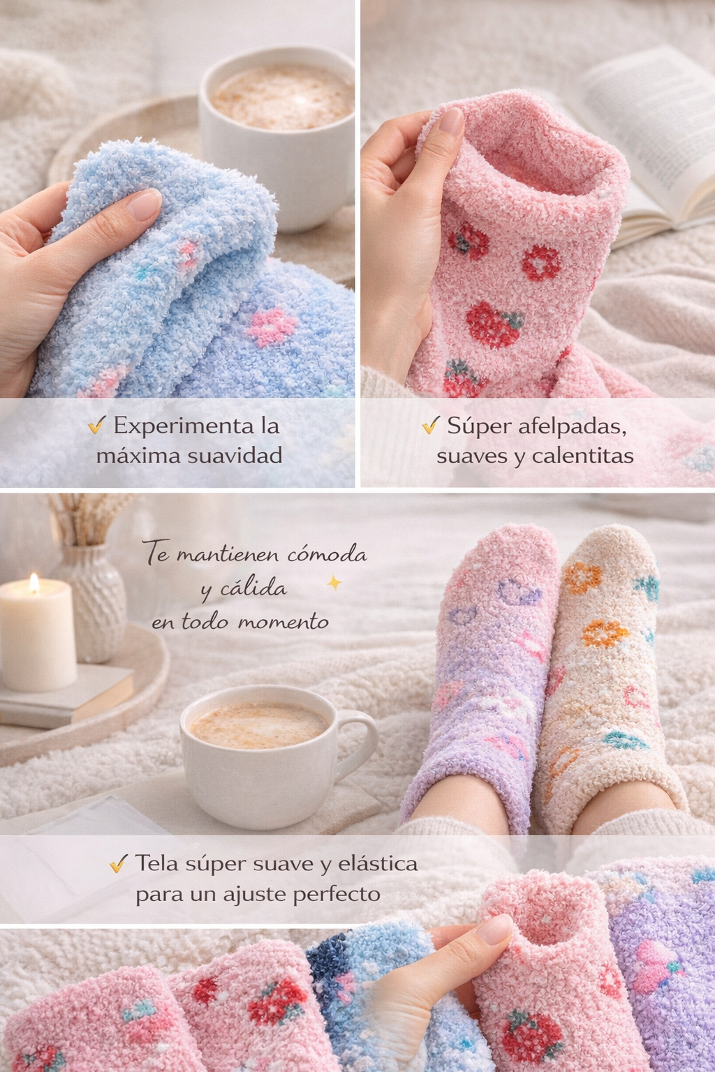 Calceta Afelpada De Invierno Para Dama Mayoreo Paquetes de 12 pares Confección Suave Talla Única Calidad Acogedora Estilo Versátil Diseños Variados Ye Store